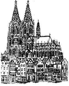 Holzstempel Kölner Dom mit Häusern 39 x 50 mm